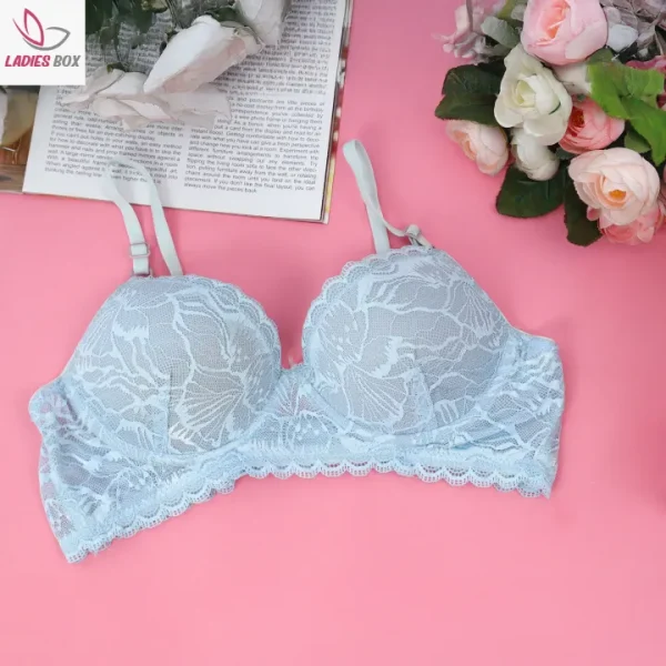 Sky Blue Cotton Lace Foam Wire Bra