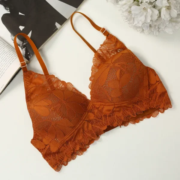 Brown Cotton Lace Foam Wireless Bra