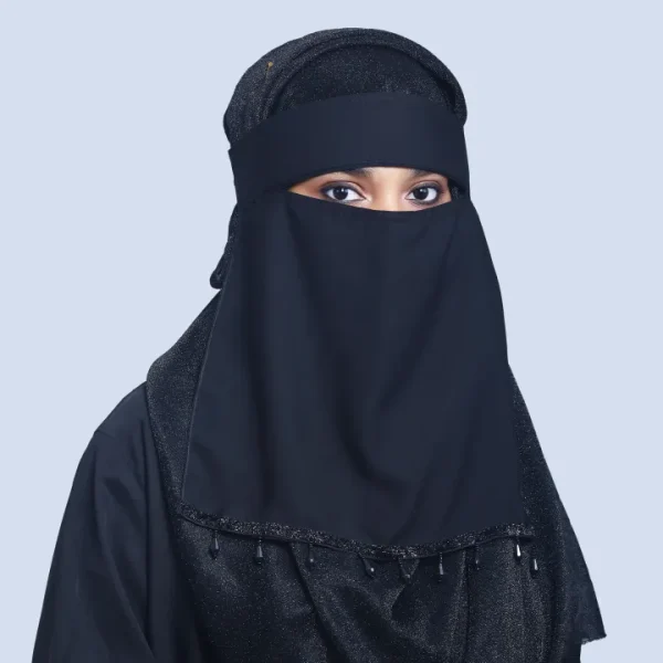 Stylish Single Layer Short Length Niqab with Sequins & Beads