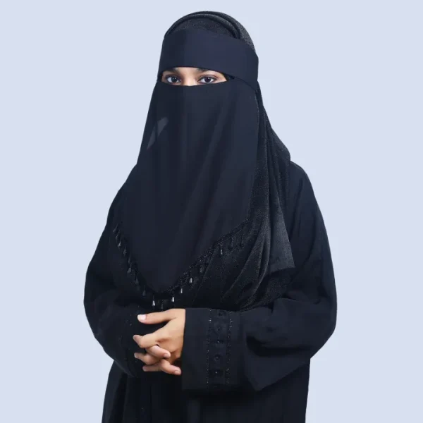 Stylish Single Layer Triangle Shaped Niqab with Sequins & Beads