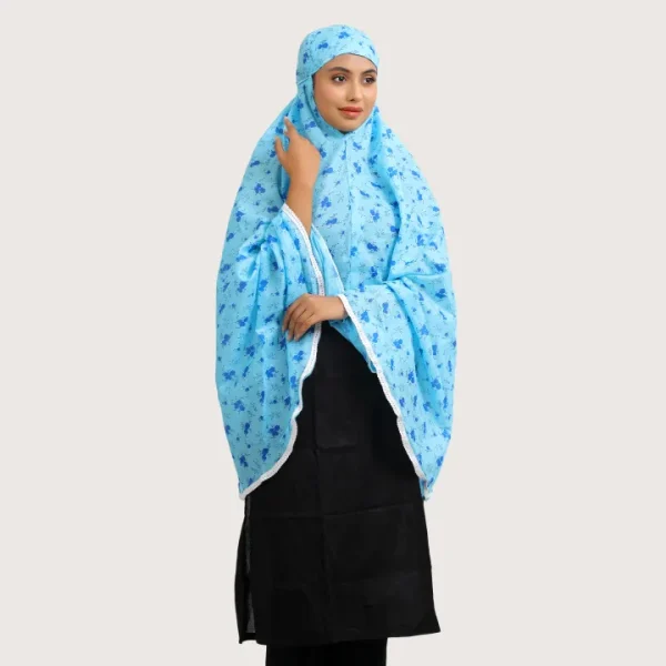 Teal Print Cotton Namaj Hijab