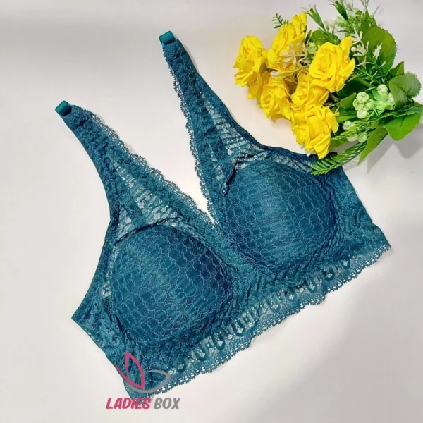 Violet Green Color Lace Wireless Bra
