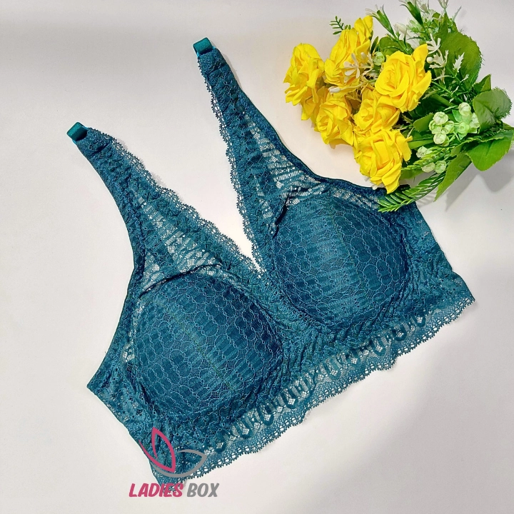 Violet Green Color Lace Wireless Bra