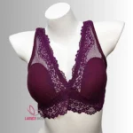 Violet Deep Purple Color Lace Wireless Bra