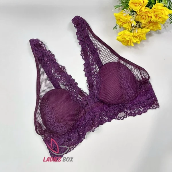 Violet Deep Purple Color Lace Wireless Bra