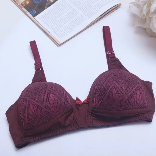 Premium Quality Dark Maroon Color Lace Cotton Foam Wireless Bra