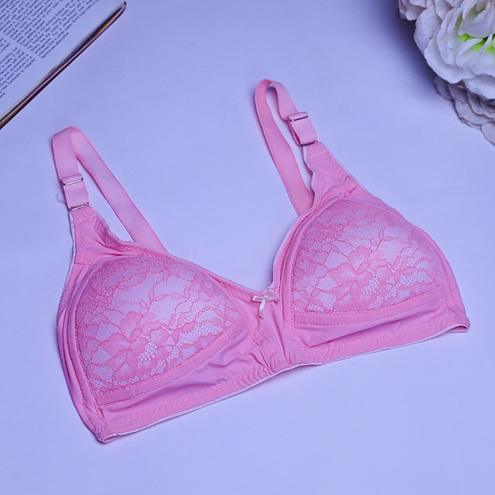 Premium Quality Pink Color Lace Cotton Foam Wireless Bra