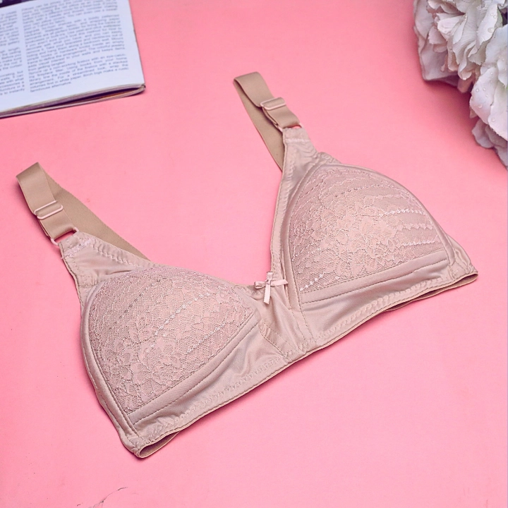 Premium Quality Skin Color Lace Cotton Foam Wireless Bra