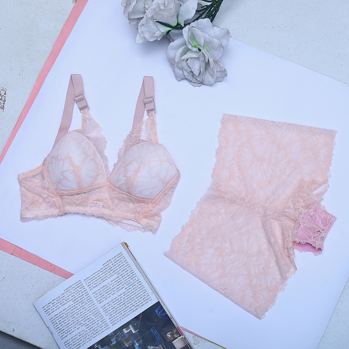 Peach Pink Color Bra Panty Set