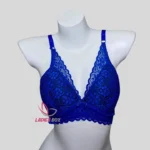 Blue Cotton Lace Foam Wireless Bra