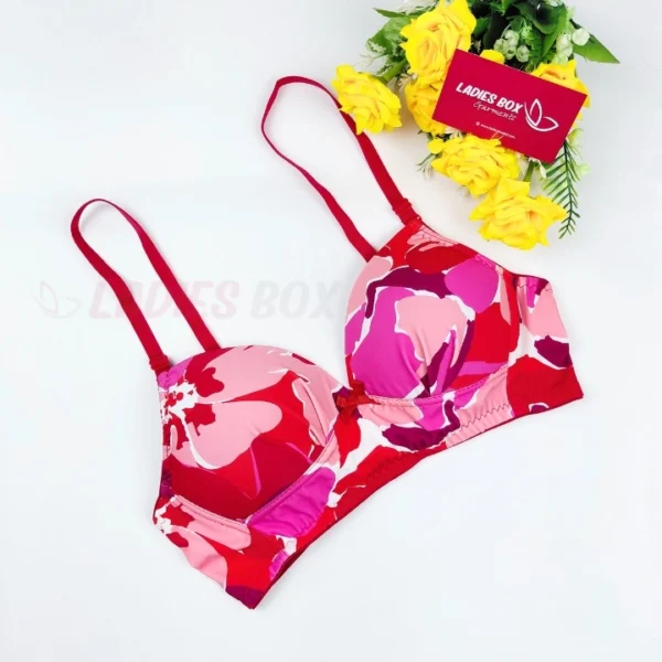 Multi Print Red And Pink Color Wireless Bra