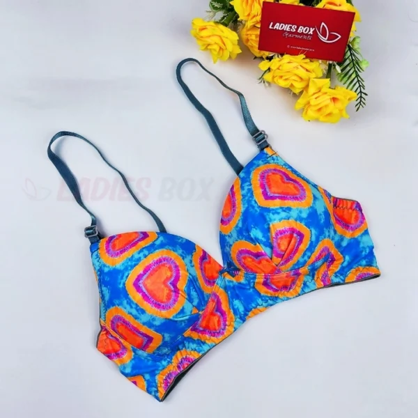 Multi Print Sky Blue Colour Wireless Bra