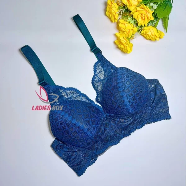 Dark Teal Color Cotton Lace Foam Wireless Bra