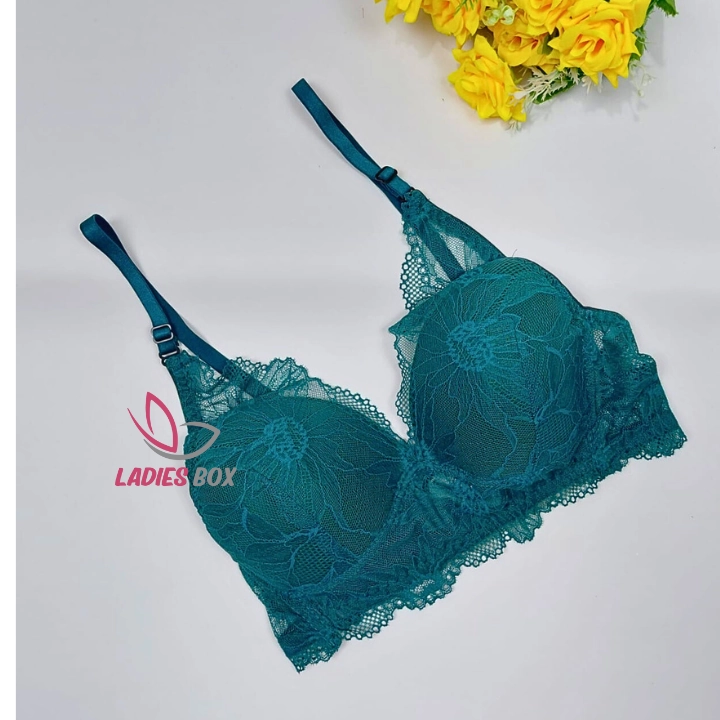 4 Teal Cotton Lace Foam Wireless Bra