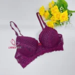 Dark Purple Cotton Lace Foam Wireless Bra