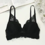 Cotton Lace Foam Wireless Bra Black
