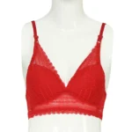 Cotton Lace Foam Wireless Bra Red