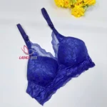 Cotton Lace Foam Wireless Bra Royal Blue