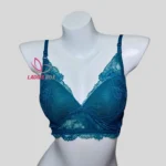 Cotton Lace Foam Wireless Bra Teal