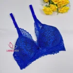 Cotton Lace Foam Wireless Bra Blue