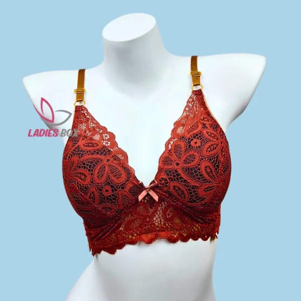 Cotton Lace Foam Wireless Bra Brick Red