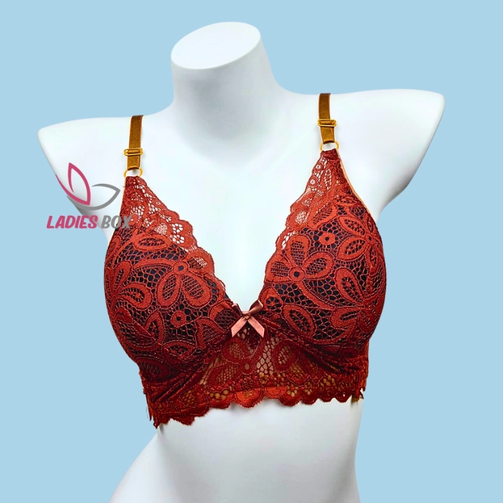 Cotton Lace Foam Wireless Bra Brick Red