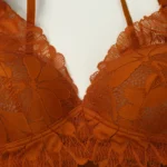 Cotton Lace Foam Wireless Bra Brown