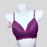 Cotton Lace Foam Wireless Bra Dark Purple