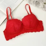 Cotton Lace Foam Wire Bra Red