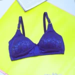 PREMIUM Cotton Lace Foam Wireless Bra Blue