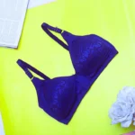 PREMIUM Cotton Lace Foam Wireless Bra Blue